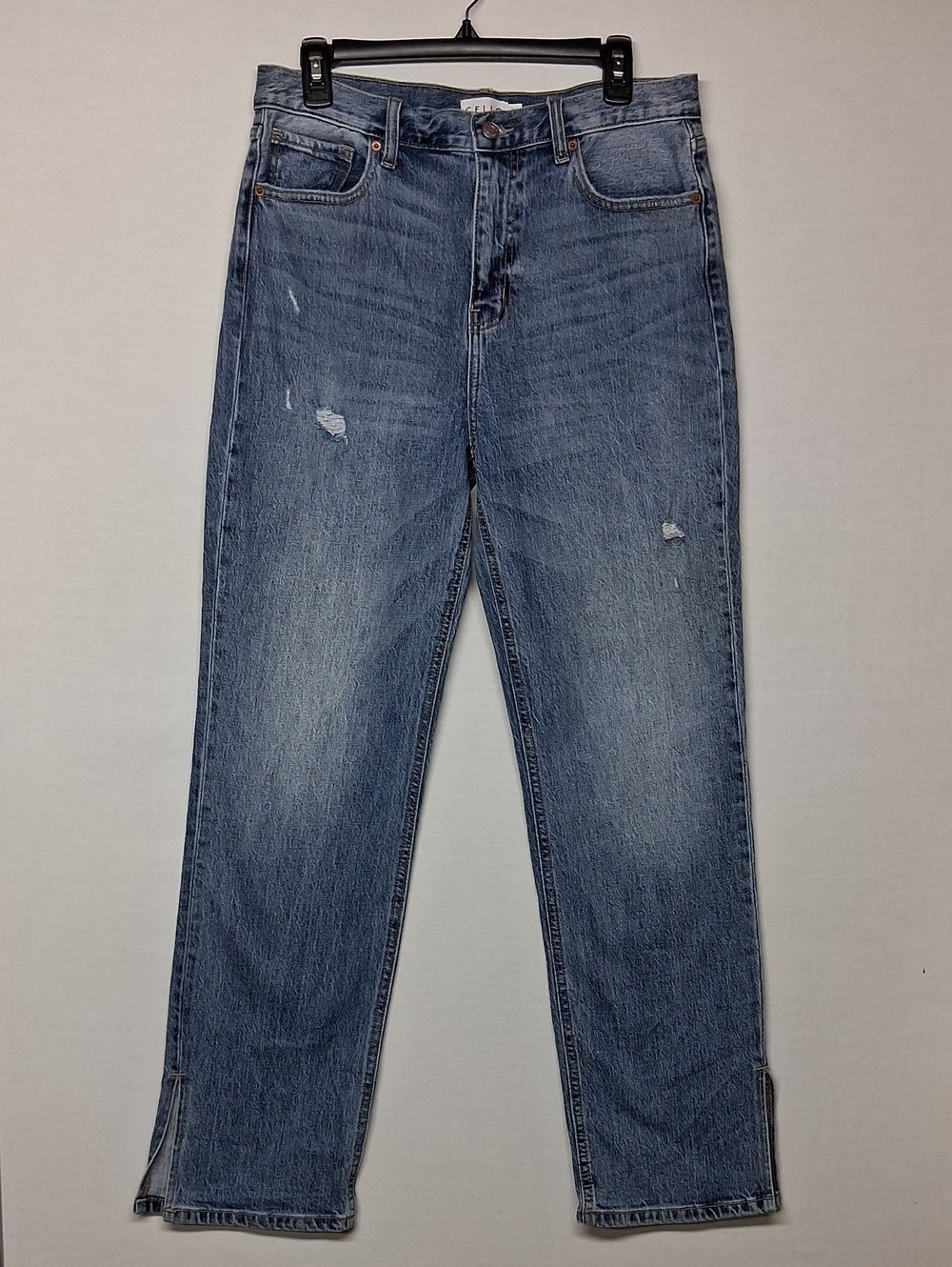 Cello Women's Straight Leg Jeans in Medium Blue with Light Distress